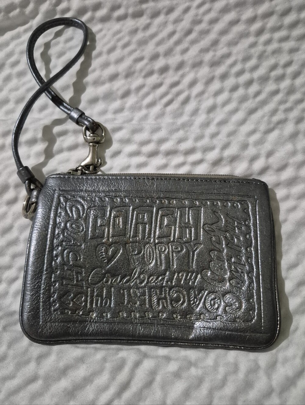 Coach Poppy Metallic Silver Wristlet